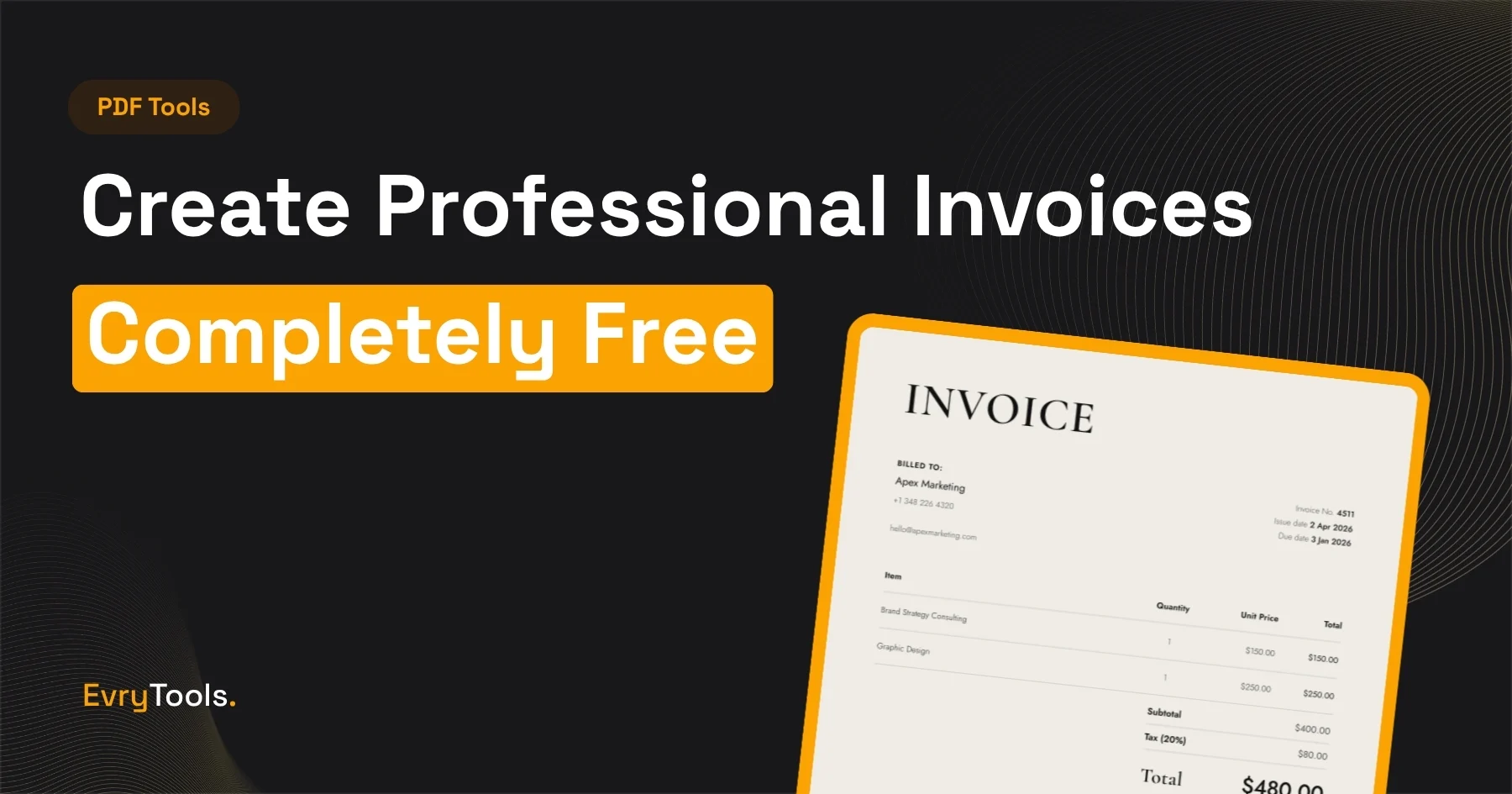 EvryTools free invoice generator showing a completed professional invoice