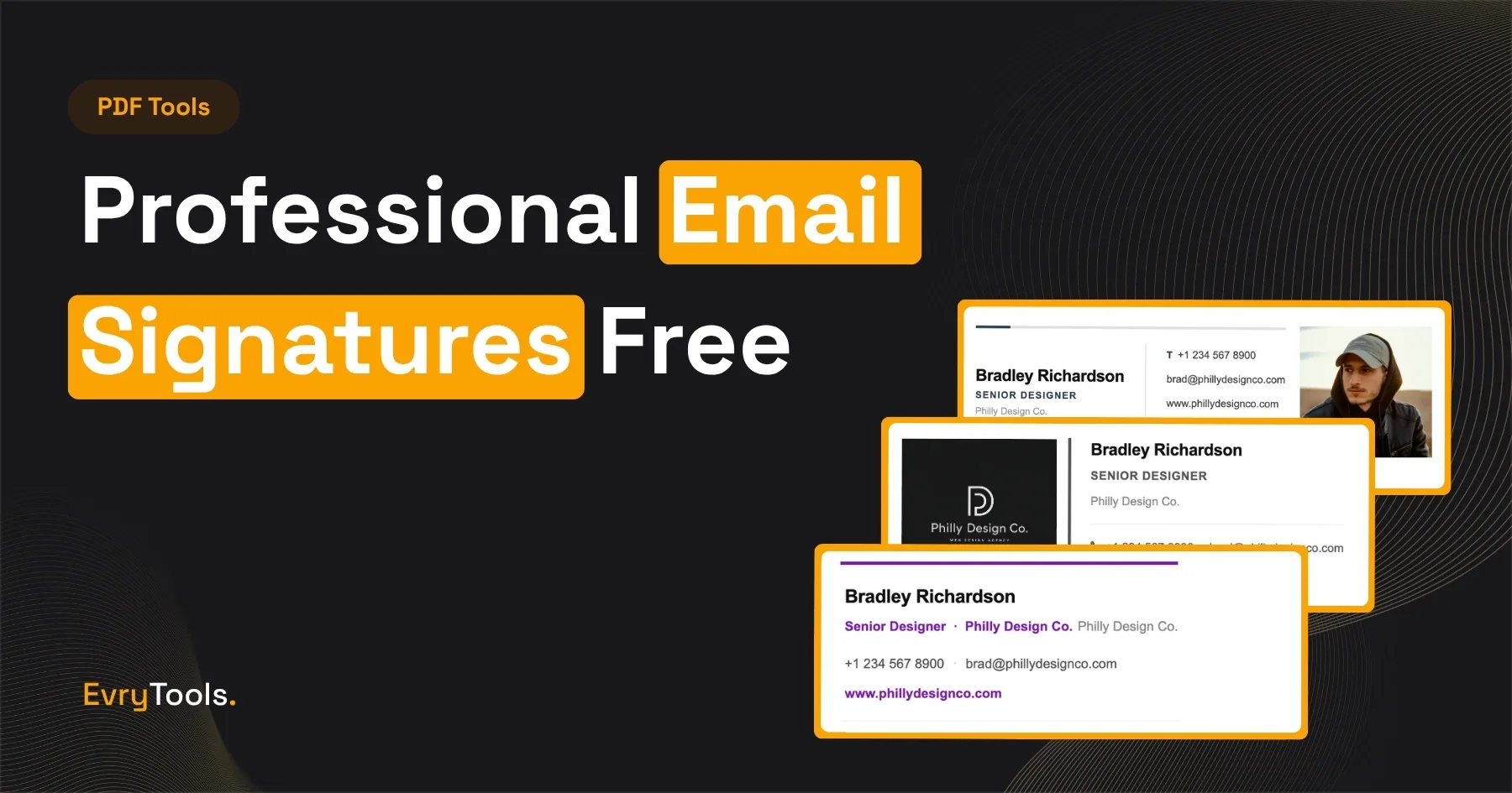 Free email signature generator showing six professional template options